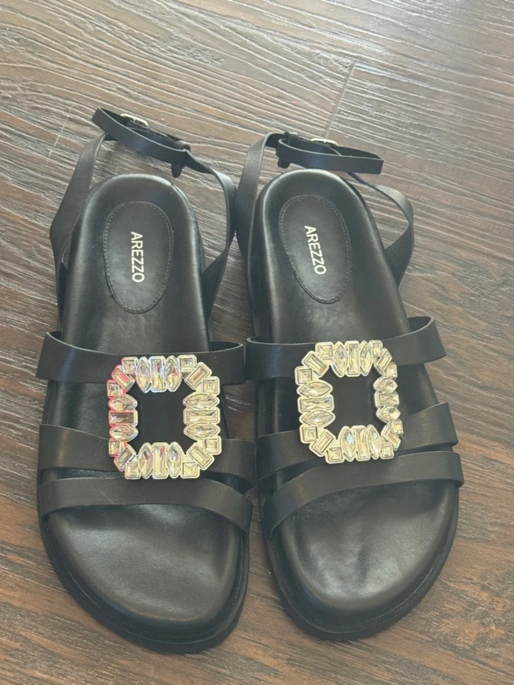 Arezzo Black Crystal-Buckle Strappy Sandals, Like New, Sz 10